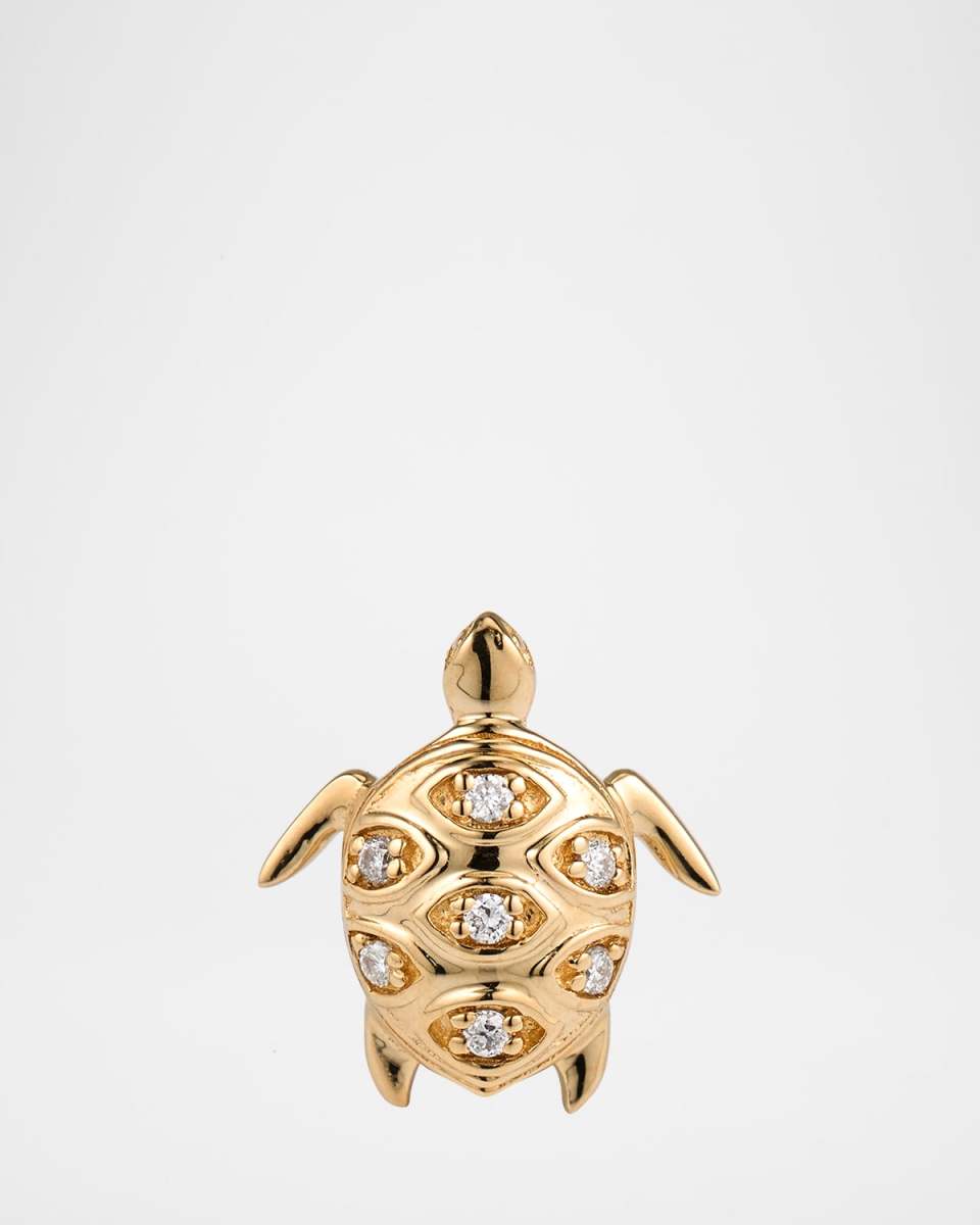 14K Turtle Earring with Marquise Eye Shell, Single